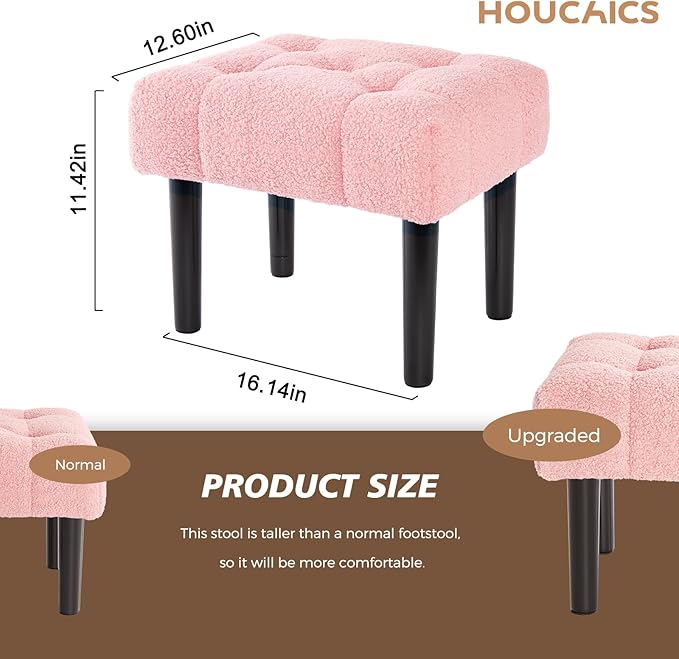 HOUCHICS Fur Padded Foot Stool, Small Ottoman Foot Rest - Image 2