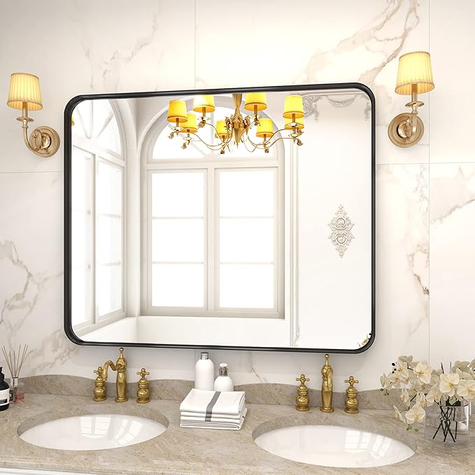 Bathroom Mirror 30x40 inch, Modern Round Corner Bathroom Vanity Mirror - Image 7