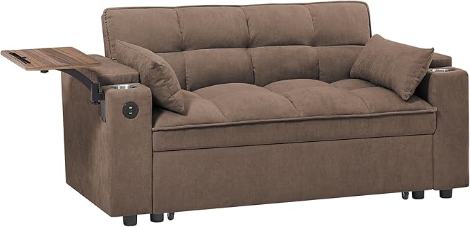 65-inch Multifunctional Loveseat Pull Out Sleeper Sofabed W/Cupholders - Image 8