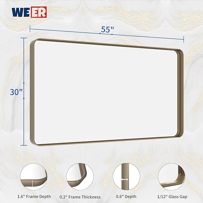 WEER 55x30 Inch Bronze Bathroom Mirror - Image 6