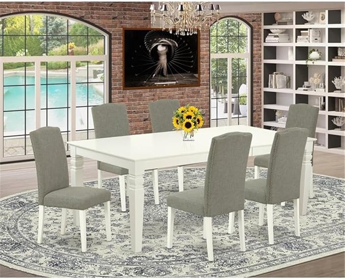 East West Furniture LGEN7-LWH-06 7 Piece Dining Room Table Set Consist of a - Image 2