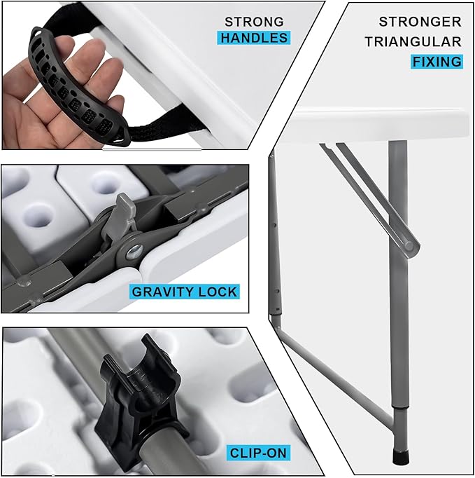 48" W x 24" D x 29.5" H - 4FT Adjustable Height Heavy Duty Plastic Fold-in-Half - Image 4