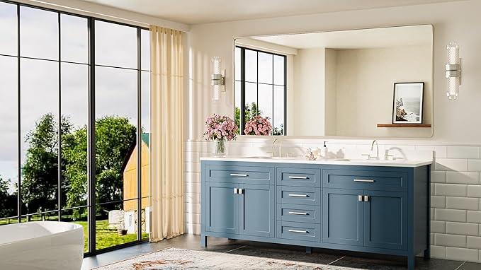 TETOTE 72 x 36 Inch Brushed Nickel Mirror Metal Framed Bathroom Mirror - Image 8