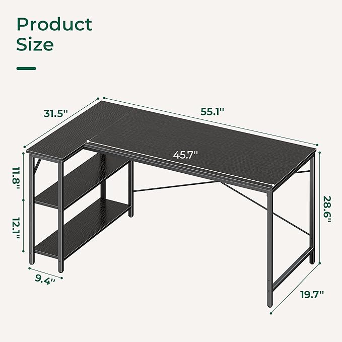 Huuger L Shaped Desk, 55 Inches Computer Desk - Image 3