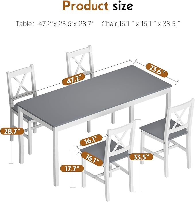 soges 5 Pieces Dining Table Set, Pine Wood Kitchen Table - Image 5