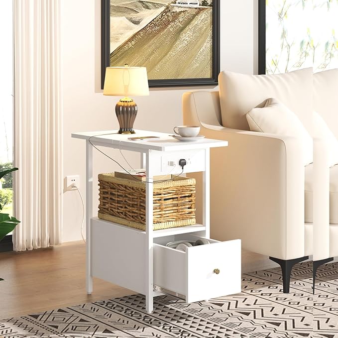 LIDYUK End Table with Charging Station, Narrow Side Table with Drawer and USB - Image 4