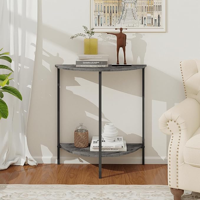 Homode Rustic Grey Farmhouse Half Moon Table, Small Entryway Table - Image 3