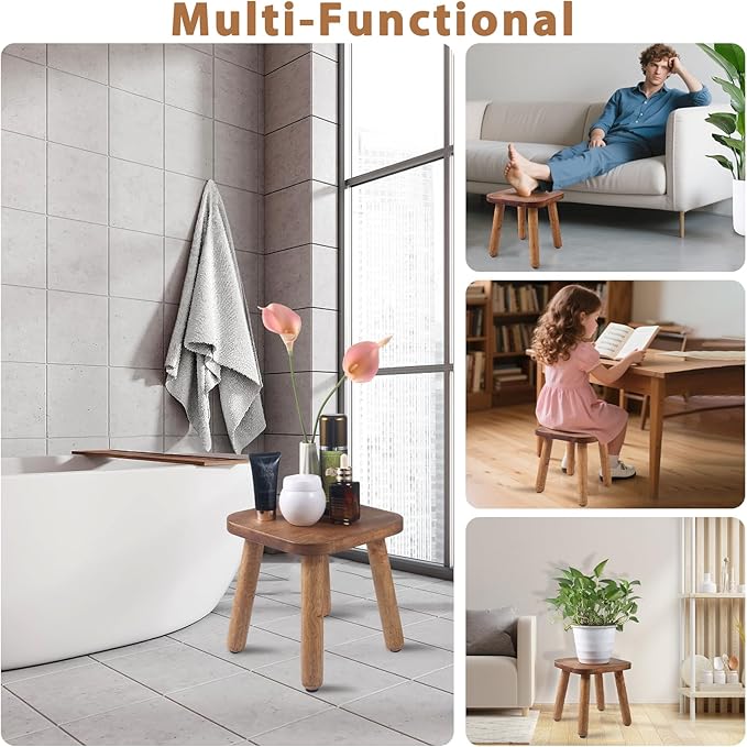 9.3 Inch Wooden Step Stool for Adults and Toddlers, Portable & Sturdy, Plant - Image 7