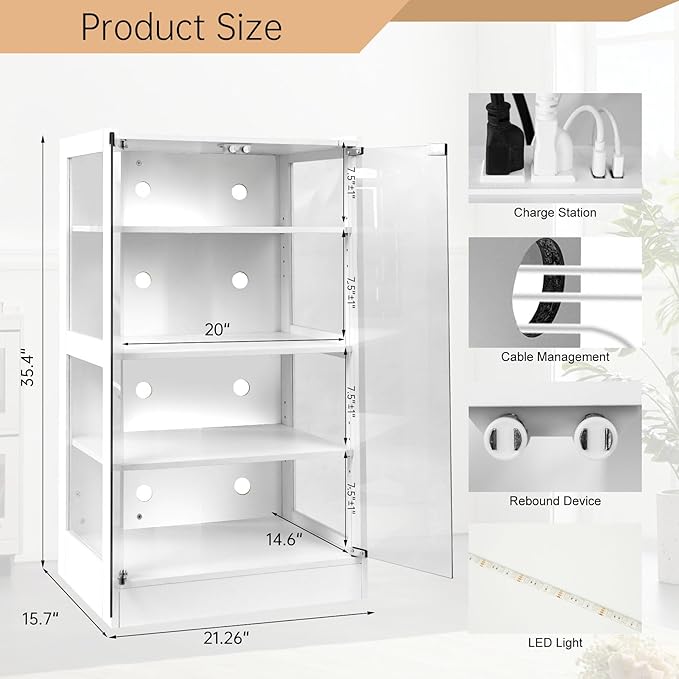 4-Tier Media Cabinet with LED Lighting, Audio/Video Stand Featuring Built-in - Image 3