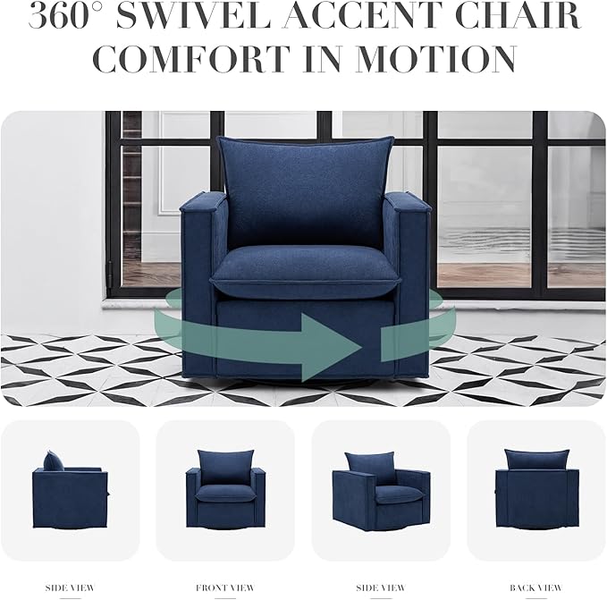 COLAMY Swivel Accent Chair, 34 Inches Wide Upholstered Arm Chair - Image 3