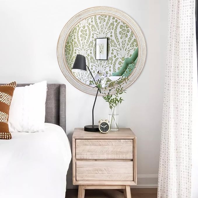 32 Inches Farmhouse Round Wood Mirrors - Image 2