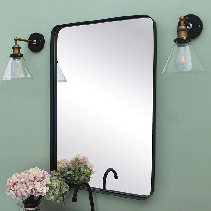 TEHOME 24x36 Matt Black Metal Framed Bathroom Mirror - Image 2