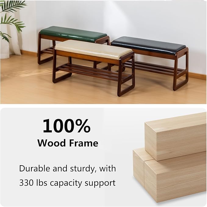 Solid Wood Shoe Bench, 2-Tier Entryway Bench - Image 6