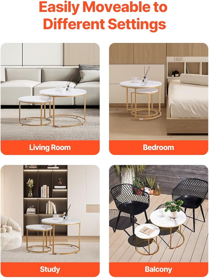 VEVOR Nesting Tables, Coffee Table Set of 2, 27.6 inch Round Coffee Table - Image 8