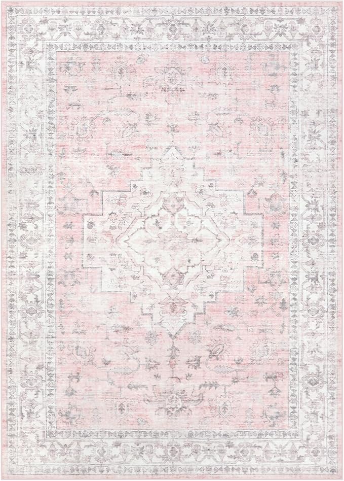 LIVEBOX Pink 5x7 Area Rug for Bedroom Girls, Boho Washable Rugs for Living Room - Image 9