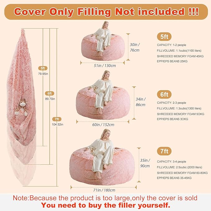 Giant Bean Bag Chair Cover, Bean Bag Couch Cover Without Filler Included - Image 2