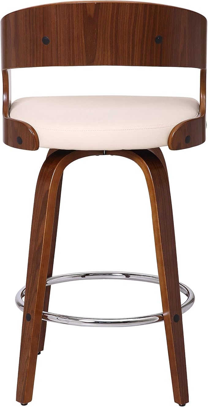 Armen Living Shelly 26" Counter Height Swivel Cream Faux Leather and Walnut - Image 9