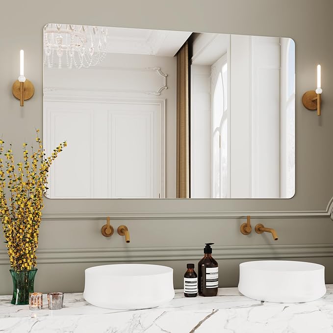 30x48 Bathroom Mirrors for Vanity, Wall Mirrors for Living Room, Frameless Wall by AUYHM