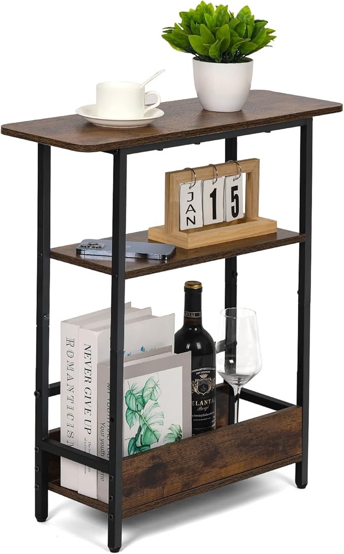 Narrow Side Table for Small Spaces, 3-Tier Small End Table by Unknown