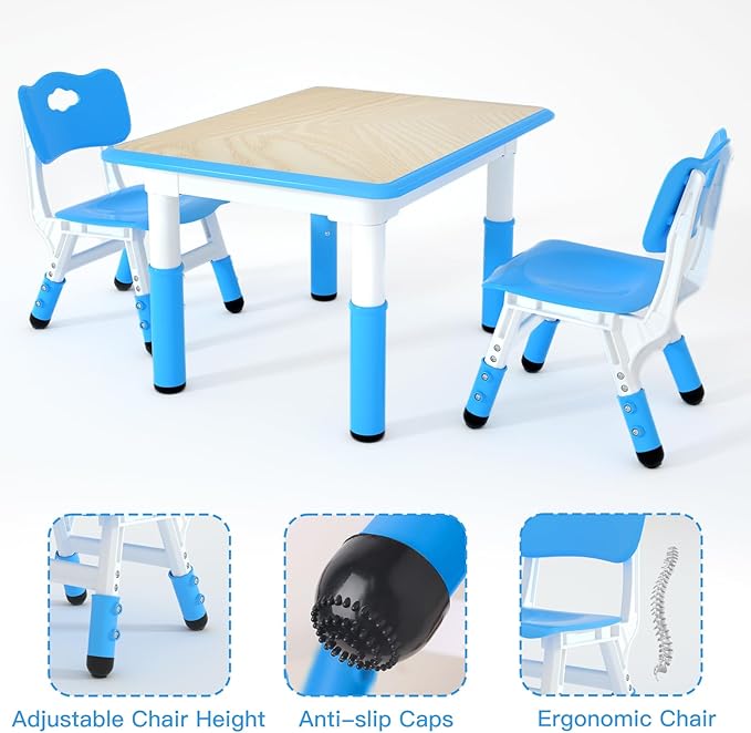 Kids Table and 2 Chairs Set，Height Adjustable Children Table & Chair，Toddlers - Image 4