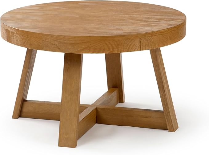Plank+Beam Classic Round Coffee Table, 30 Inch Farmhouse Coffee Table, Rustic - Image 4