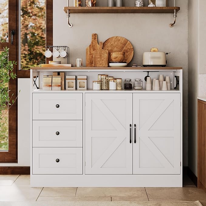 47inch Farmhouse Buffet Sideboard Cabinet, Wood Cupboard Storage Pantry Cabinet - Image 7