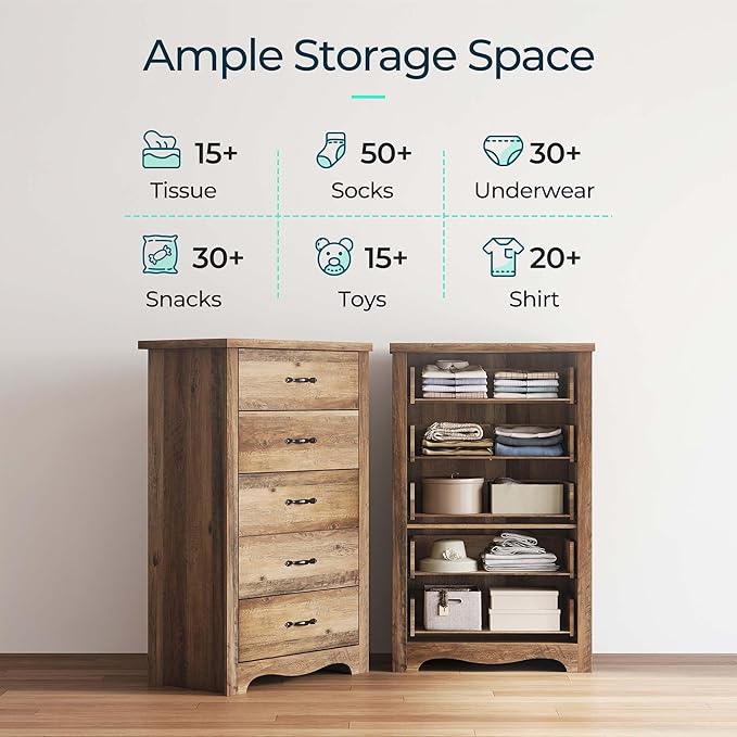 LINSY HOME 5 Drawers Dresser for Bedroom, Wood Bedroom Dresser Modern Drawer - Image 6