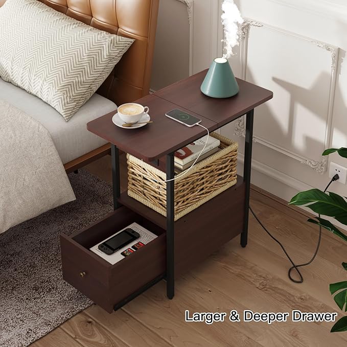 LIDYUK End Table with Charging Station, Narrow Side Table with Drawer and USB - Image 2