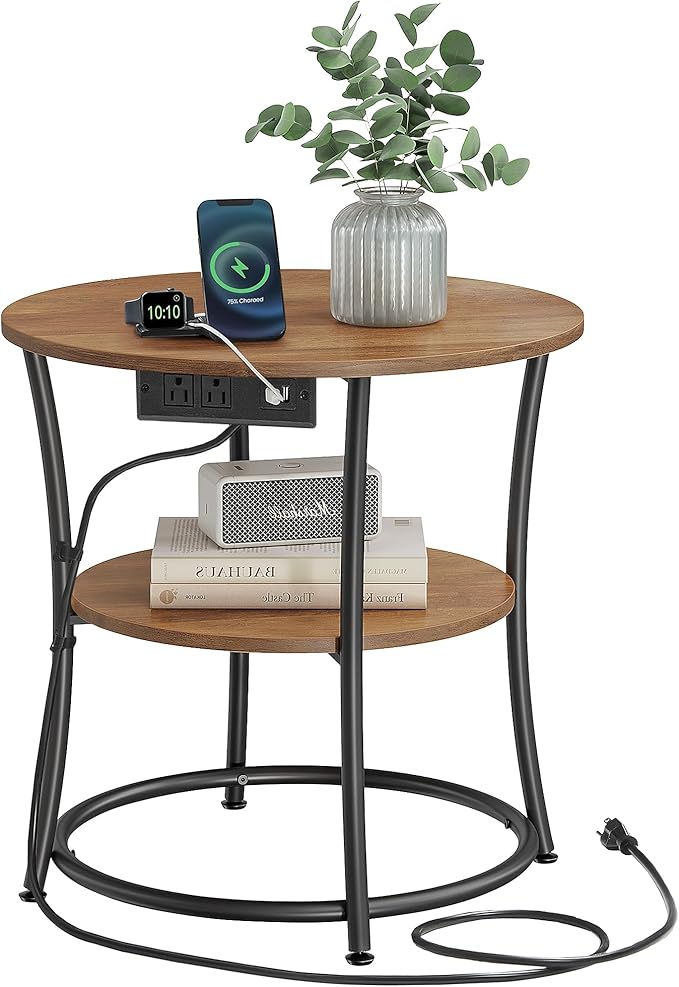 VASAGLE Side Table, 2-Tier Round End Table by VASAGLEbySONGMICSHOME