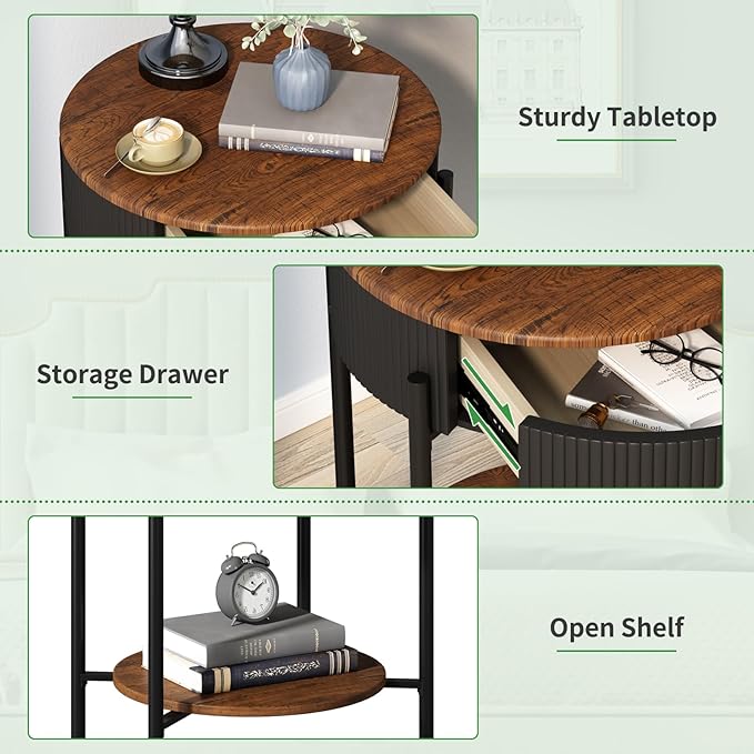 OIOG Modern Side Table with Drawer, Industrial 2 Tier End Table with Shelf - Image 5