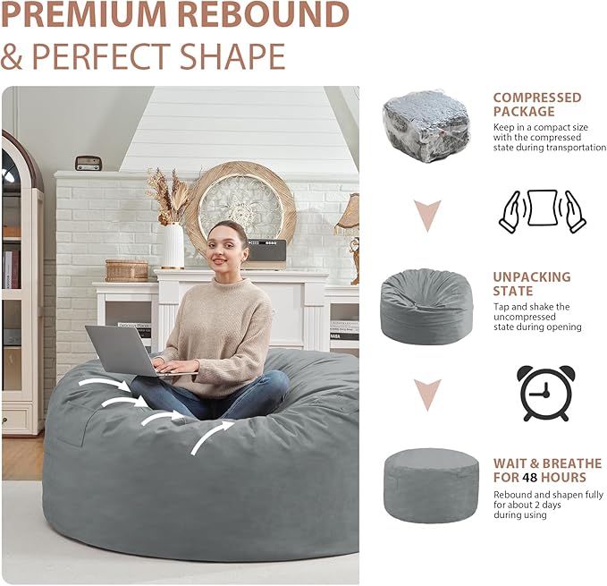3FT Bean Bag Chair, Comfy Bean Bag Chairs - Image 6