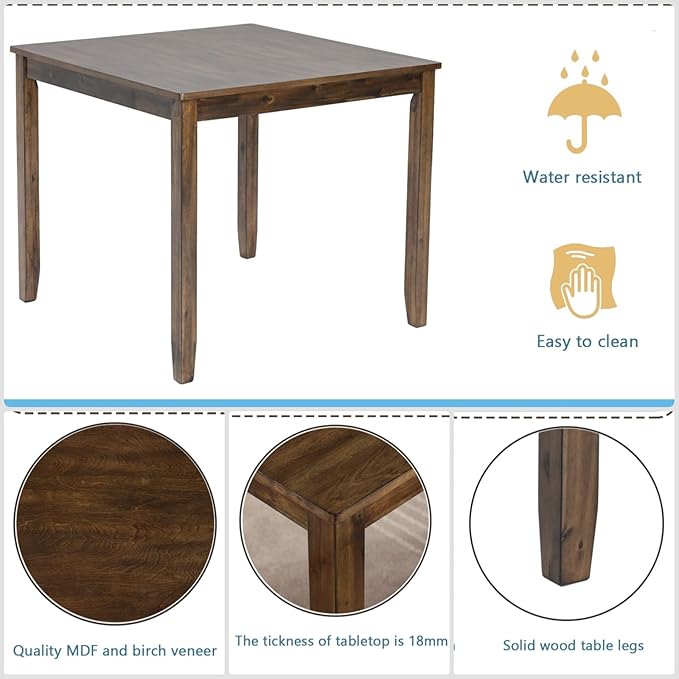 Dining Table for 4, Wooden Square Kitchen Table - Image 3