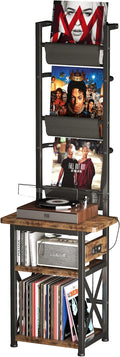 Record Player Stand with Power Outlet, 6 Tier Vinyl Record Display Shelf by Homeiju