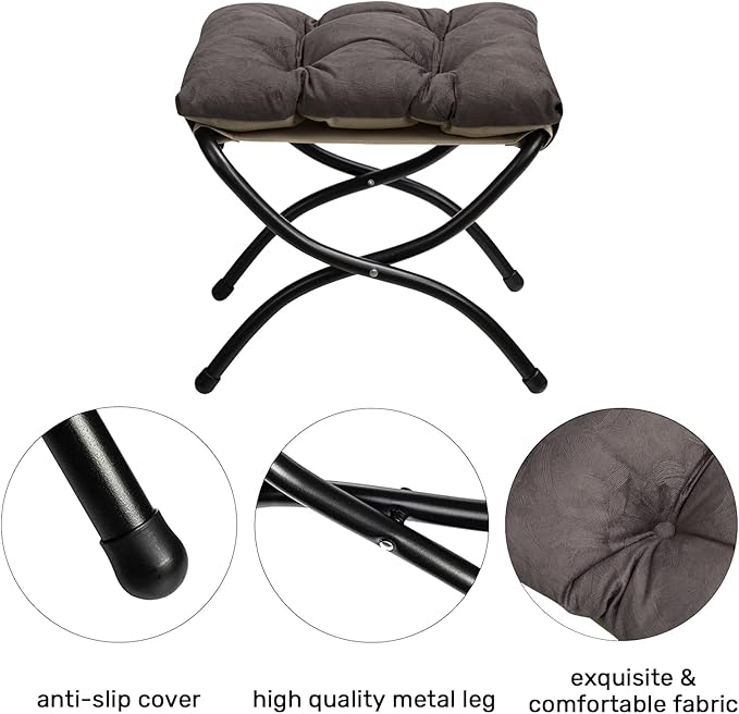 HollyHOME 15" Folding Footrest Stool, Upholstered Small Foldable Ottoman - Image 6