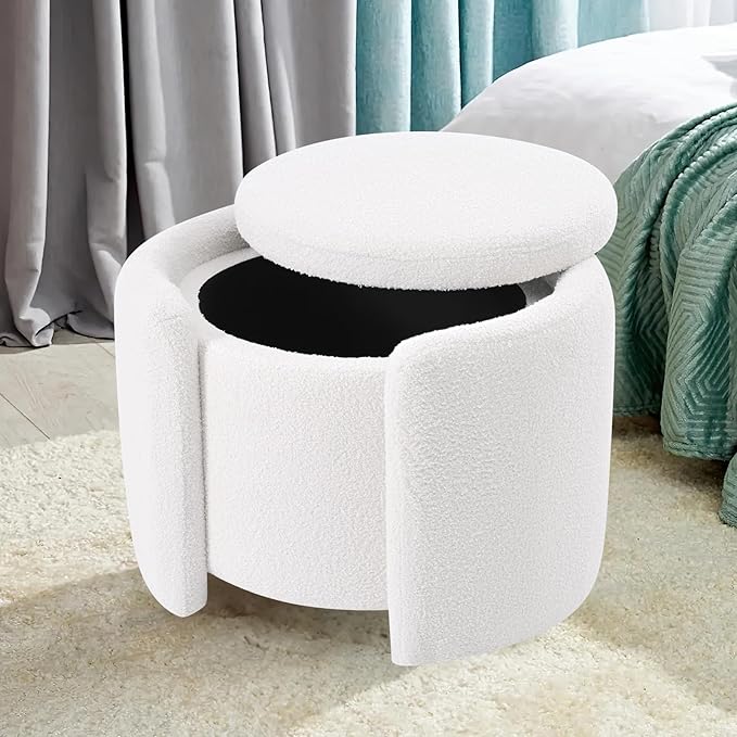 Furniliving Upholstered Button Tufted Round Ottoman, Ottoman - Image 6
