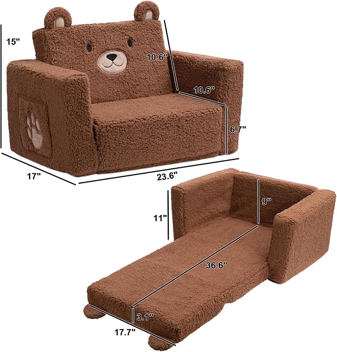 ALIMORDEN 2-in-1 Flip Out Cuddly Sherpa Toddler Couch, Convertible Sofa to - Image 3
