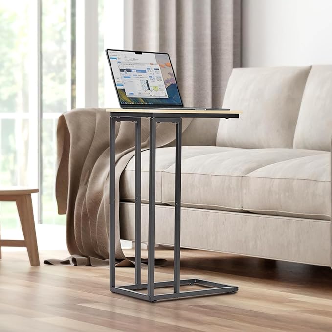 C-Shaped End Table, TV Tray Set of 2, Couch Side Laptop Table, - Image 2