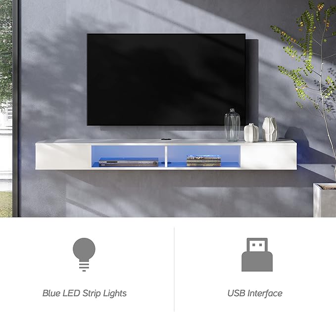 WAMPAT 70 inch Floating TV Stand, Entertainment Center Media Console, Wall - Image 3