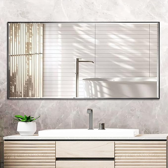 20x40 Inch Black Mirror with Beveled Trim, Aluminum Frame Bathroom Vanity Mirror by LEDLUX