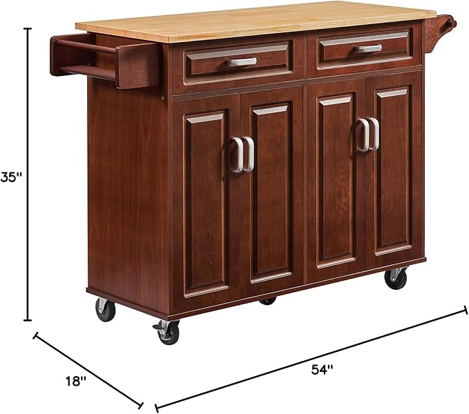 Walnut 54" Rolling Kitchen Island on Wheels, Large Kitchen Cart - Image 7