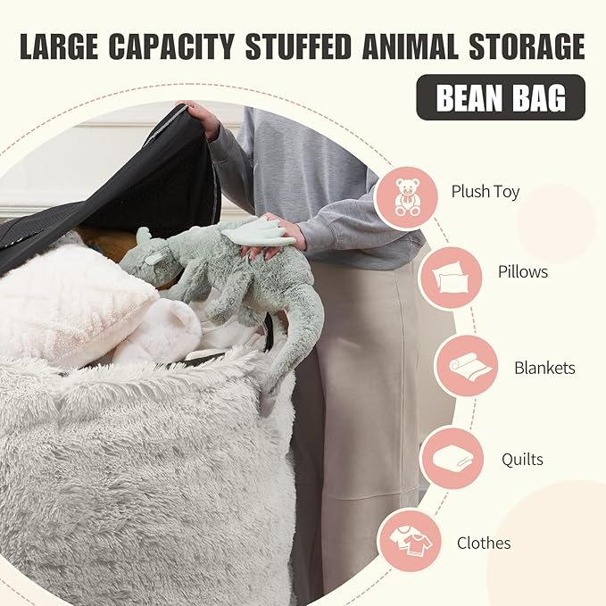 6FT Fur Comfy Bean Bag Cover for Living Room, Big Fluffy Stuffed Animal Storage - Image 8