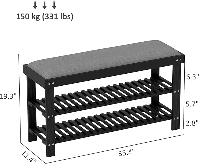 HOMCOM Bamboo Shoe Bench, 3-Tier Entryway Bench - Image 3