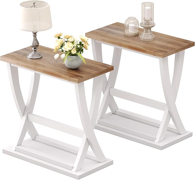 ChooChoo Farmhouse End Tables Living Room Set of 2, Narrow Side Table by ChooChoo