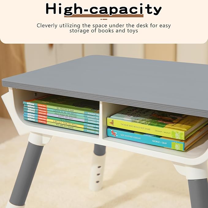 Kids Study Desk and Chair Set Height Adjustable Graffiti Desktop Storage Drawer - Image 3