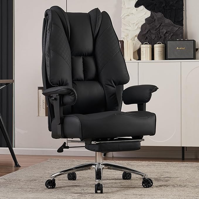 Big and Tall Office Chair 400lbs Wide Seat, Leather High Back Executive Office by EXCEBETOFFICECHAIR