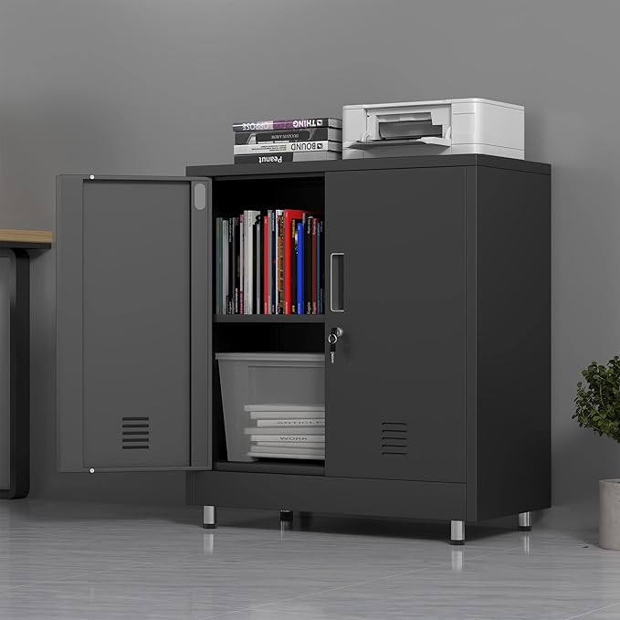 Metal Storage Cabinet with Locking Doors and Adjustable Shelf, Small Lockable - Image 4