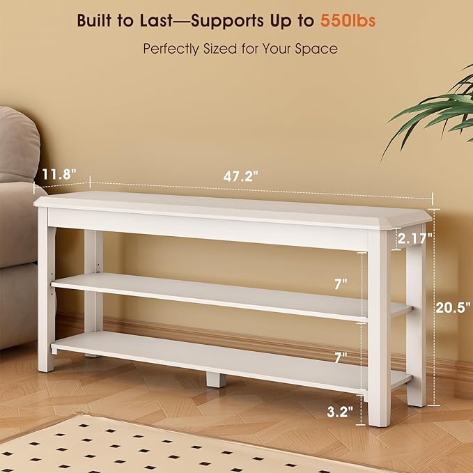 Shoe Rack Bench Seat Rubberwood 2-Tier Wooden Storage Bench 550lbs Compact - Image 2