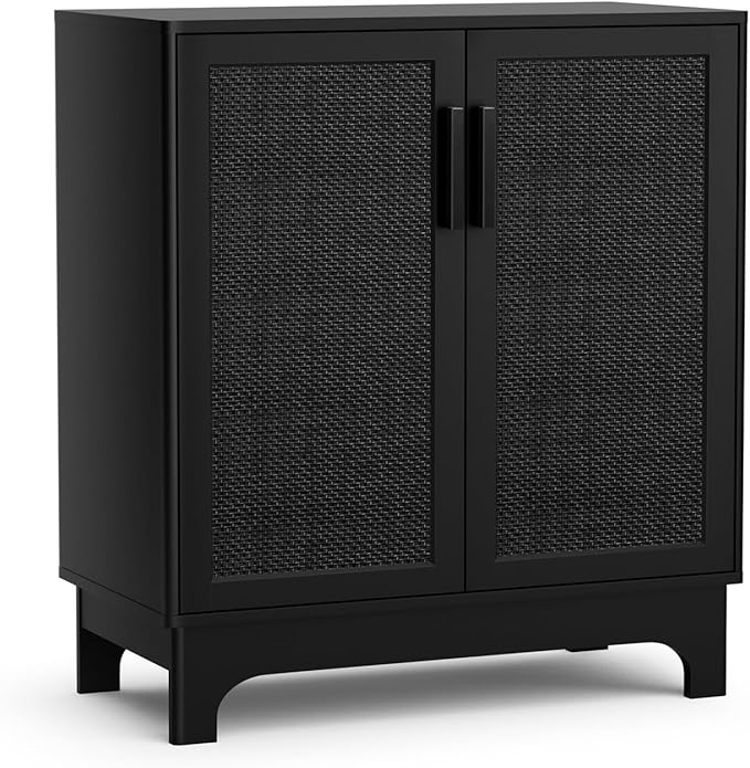 Black Rattan Cabinet, Natural Rattan Storage Cabinet by Unknown