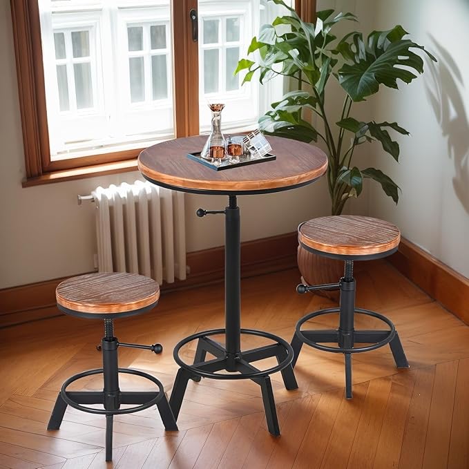 Farmhouse Bar Table 30-35.4inch Height Adjustable Rustic Bistro Pub Table - Image 2