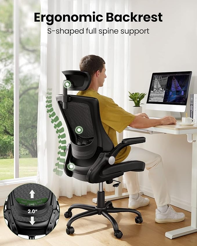 Marsail Office Chair Ergonomic Desk Chair, 360°Swivel Mesh Back Wide Computer - Image 3